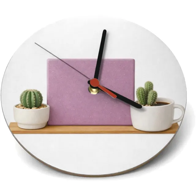 Mr Cadeautjes Klok rond Ø 19 - design Een minimalistische koffiemok met twee kleine cactussen en e | cadeau Wit