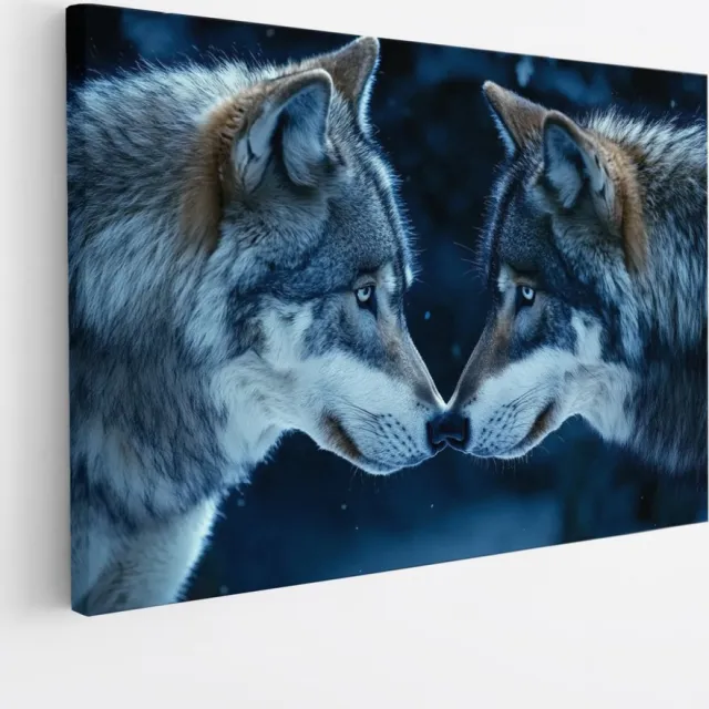 Saammp Canvas Schilderij - Wolf - Liefde - Dieren - Natuur - 60x40 - Foto op canvas - Wanddecoratie - muurdecoratie Woonkamer - Slaapkamer decoratie - Canvas Print Multicolor