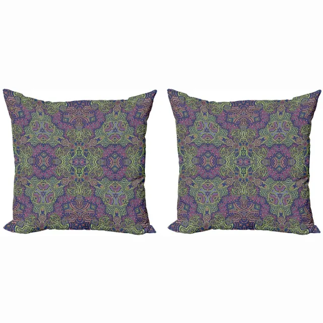 ABAKUHAUS Psychedelische Kussenhoezen Set – 2x45 cm – Dubbelzijdig bedrukt – Paars-Groen Lila Grün