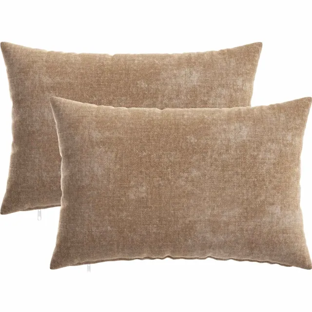 vidaXL Dekenkussen - 2 - st - HEERLEN - Bruin - 40 - x - 60 - cm - Chenille - Stof
