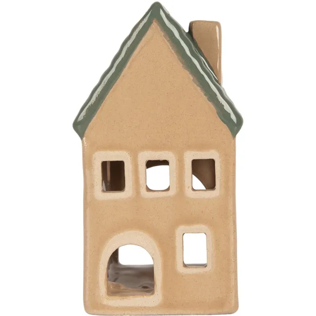 Clayre & Eef Waxinelichthouder Huis 6x6x11 cm Beige Keramiek