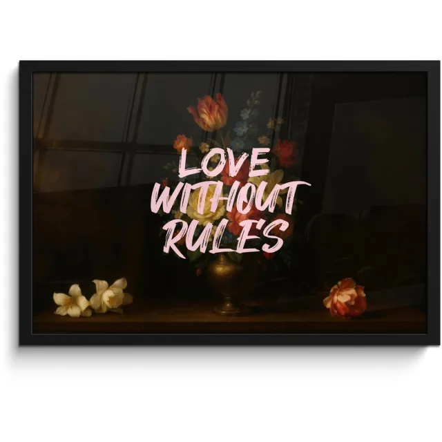 FrameYourWall Poster in lijst - Fotolijst 60x40 cm - Posters - Liefde - Modern - Bloemen - Posterlijst zwart - Decoratie - Wanddecoratie woonkamer - Muurdecoratie slaapkamer Love without rules