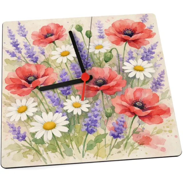 Mr Cadeautjes Klok 19 x 19 - design Aquarel wilde bloemen | cadeau Wit