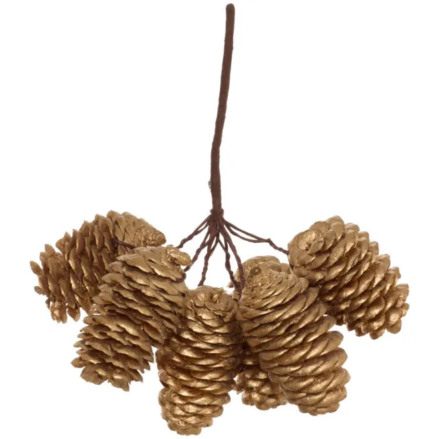 Atmosphera Créateur d'intérieur® Hangdecoratie van sparrenhout met lange tak en gouden dennenappel, 13 cm Dore