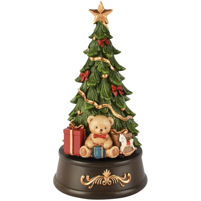 dekoratief Muziekdoos kerstboom m/beertje, resina, 10x10x19cm | A265712 bruin