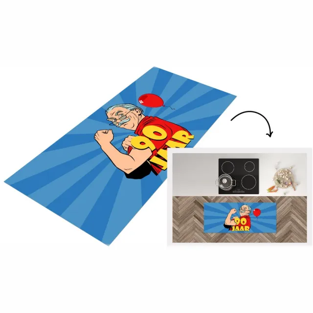 KitchenYeah Keukenloper - Loper keuken - Verjaardag - Man - 90 Jaar - Keukenloper vinyl Multicolor