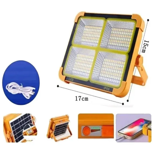 WiseGoods Premium LED Bouwlamp 200W Oplaadbaar - 10000 Lumen Werklamp & Powerbank - Solar En Batterij 20.000 mAh - IP66 Floodlight Oranje