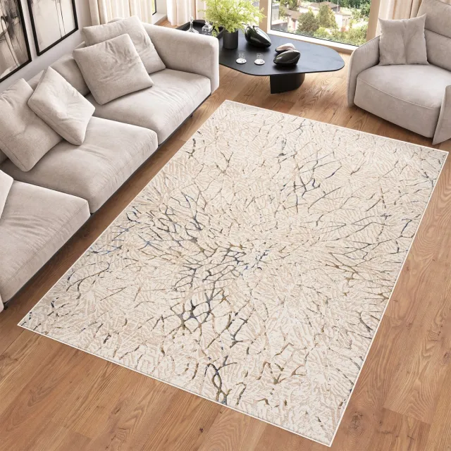 Tapiso Hera Vloerkleed Beige Creme Woonkamer Abstract Tapijt Beige Creme Blauw