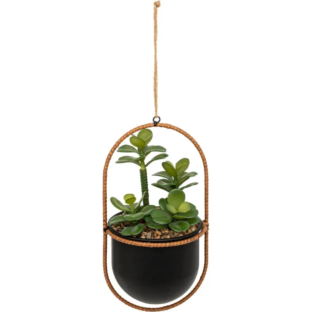 Atmosphera Kunstplant hangplant met pot - 16x16x31cm - Zwart/Groen