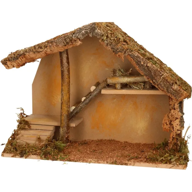 Decoris Kerststal - zonder figuren - hout - 39 x 19 x 28 cm - Kerstdecoratie - kerstversiering Bruin