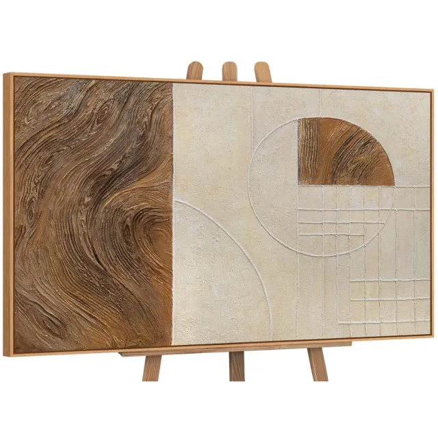 YS Schilderij - Handgeschilderd canvas schilderij - Wanddecoratie moderne Kunst - Beige - Kunst - Muurdecoratie woonkamer - Slaapkamer decoratie - Kamer accessoires - abstracte schilderijen Kunst - schilderij canva Wood 140x100