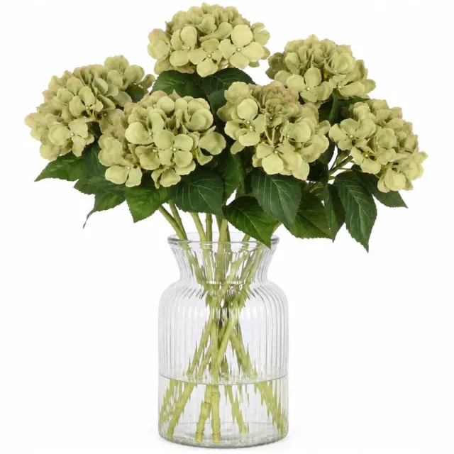Bellatio Design Kunstbloem Hortensia tak - 6x - groen - 48 cm - losse steel - Kunst zijdebloemen - hydrangea