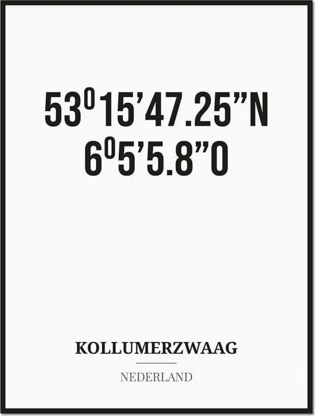 Studio216 Poster/kaart KOLLUMERZWAAG met coördinaten zwart, wit