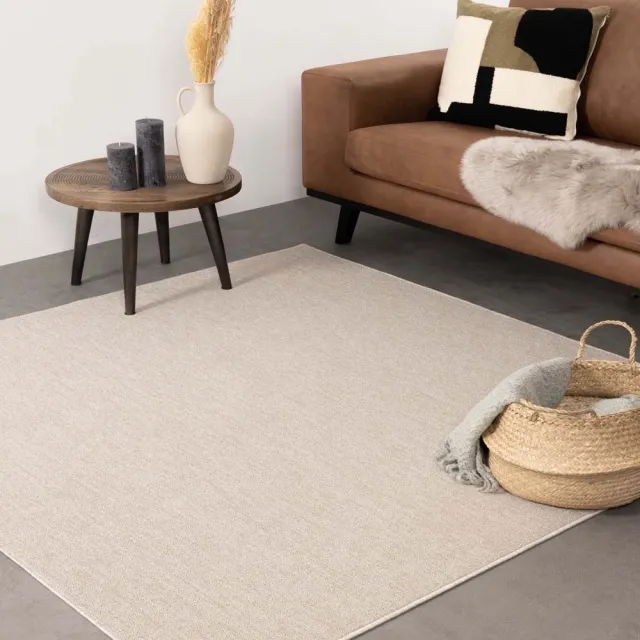 Tapeso Laagpolig vloerkleed vierkant - Lush crème 140x140