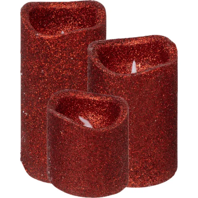Feeric lights & Christmas Feeric lights LED stompkaarsen - 3x - rood - glitter