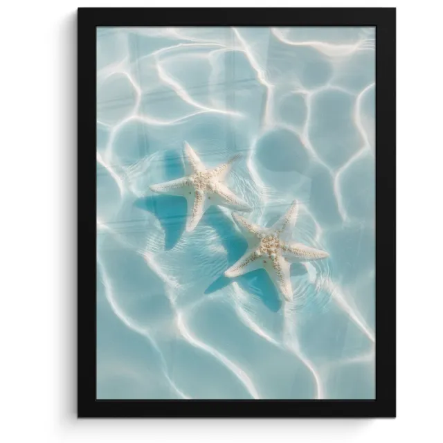 FrameYourWall Poster in lijst - Fotolijst 30x40 cm - Posters - Zeesterren - Golvend water - Rustgevend - Posterlijst zwart - Decoratie - Wanddecoratie woonkamer - Muurdecoratie slaapkamer