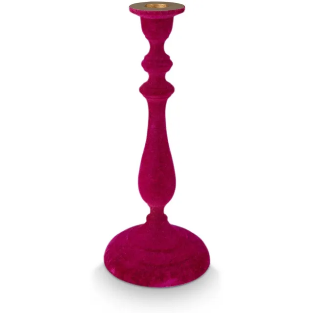 Pip Studio Kandelaar - Donkerrood - Fluweel / Metaal - 11 x 27 cm Roze