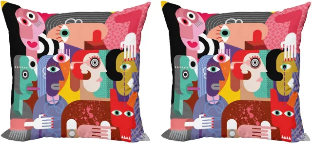 ABAKUHAUS Decoratieve Kussenhoez Set van 2, Kubistische Kunst met Menselijke Vorm 45x45 cm, Meerkleurig