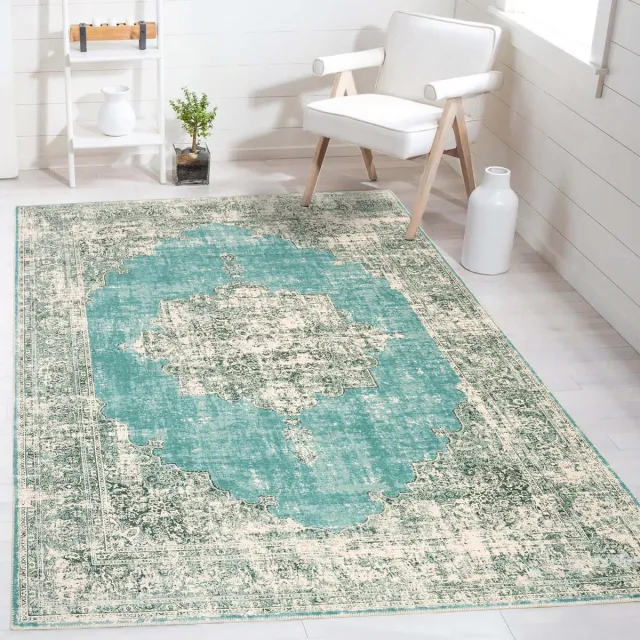 flycarpets Burano Vintage Medaillon Vloerkleed - Mint Groen - Laagpolig Tapijt - 200x290 cm