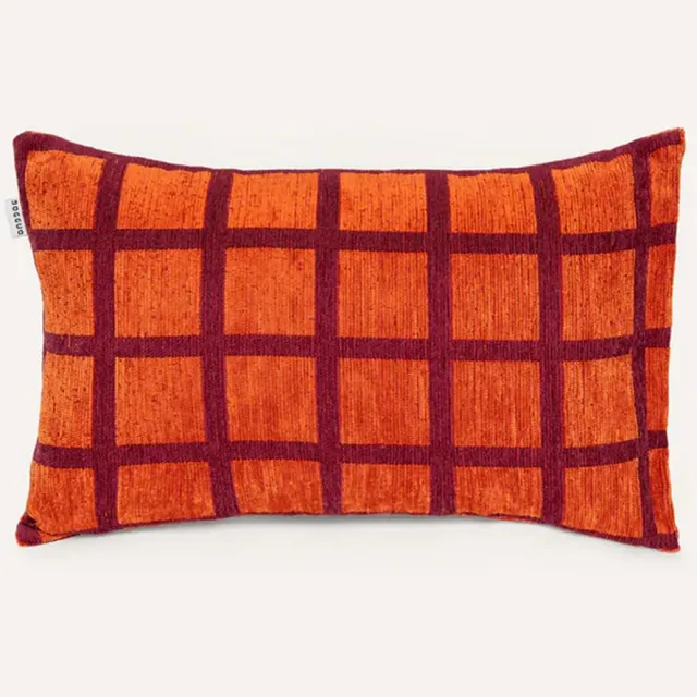Dogguo Luxe Sierkussens - 60x40 cm - Kussens Woonkamer - Decoratie en Bank Kussen voor Binnen - Afneembare Hoes - Jacquard Stof - Vierkant Print Oranje Bordeaux