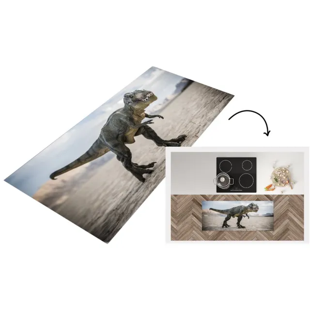 KitchenYeah Keukenloper - Loper keuken - Dinosaurus - Stenen - Zand - Keukenloper vinyl Multicolor