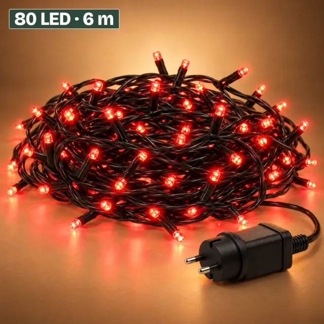 Levano Kerstverlichting Buiten 80 LED 6 m Rood - Lichtsnoer voor Binnen en Buiten - Kerstlampjes met Stekker - Kerstboomverlichting - Lichtslinger - Kerstlichtjes - Lichtketting - Kerstversiering - Timer - Lichtfuncties - Geheugen