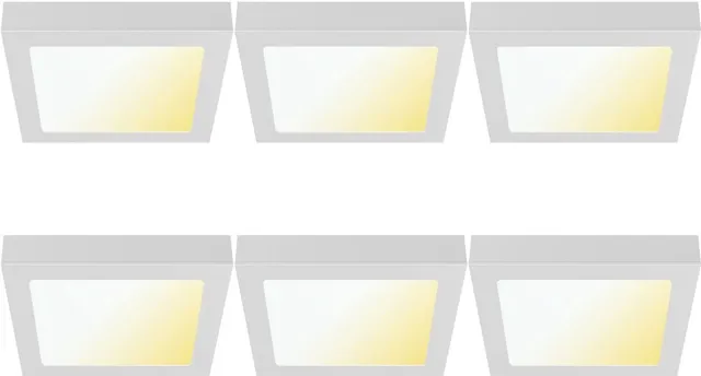 BES LED LED Paneel Slim Opbouw 6 Stuks - Brinton Thin - 24W 2400lm 120° Bundelhoek - Aanpasbare Lichtkleur 3000K-4000K-6500K - IP40 - Vierkant - Wit - 272x272mm
