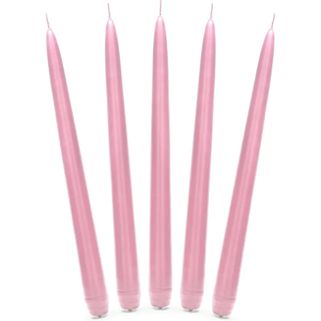 PartyDeco Dinerkaarsen - lichtroze - 10x stuks - 24 cm - 5 Branduren - Kandelaar kaarsen