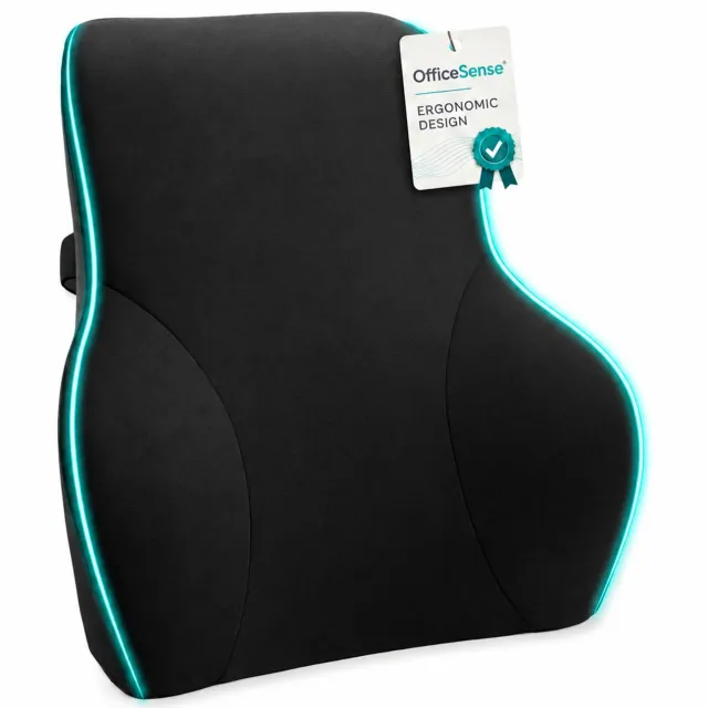 OfficeSense Ergonomisch Rugkussen – Groot Lendekussen – Rugsteun Onderrug voor Bureaustoel, Auto, Bank & Bed – Zwart