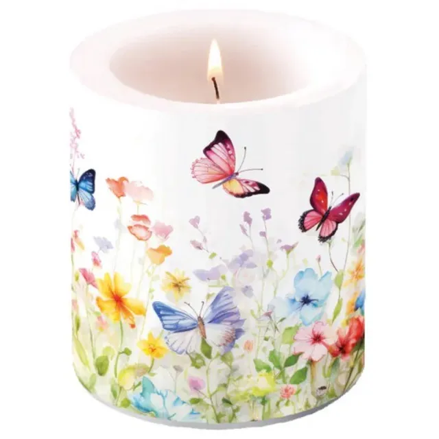 Ambiente Kaars medium Butterflies in field white Multi