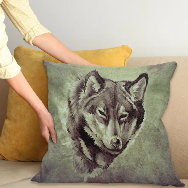 ABAKUHAUS Tätowieren Kussenhoes, Winter Wild Wolf Bos, Water- en Vuilafstotende Stof met Digitale Print voor Binnen en Buiten, 45 x 45 cm, Wit en Zwart