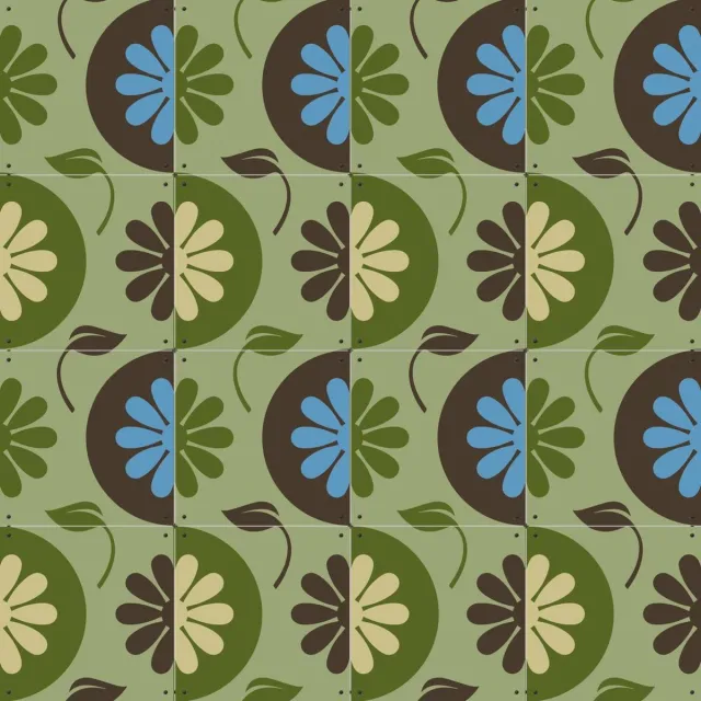 IXXI Floral DNA Pattern 5, Alejandro B. Canoy - 80 x 80 cm - Grote wanddecoratie en posters - Retro, Woonkamer, Eetkamer, Slaapkamer, Bloemen Groen / Blauw