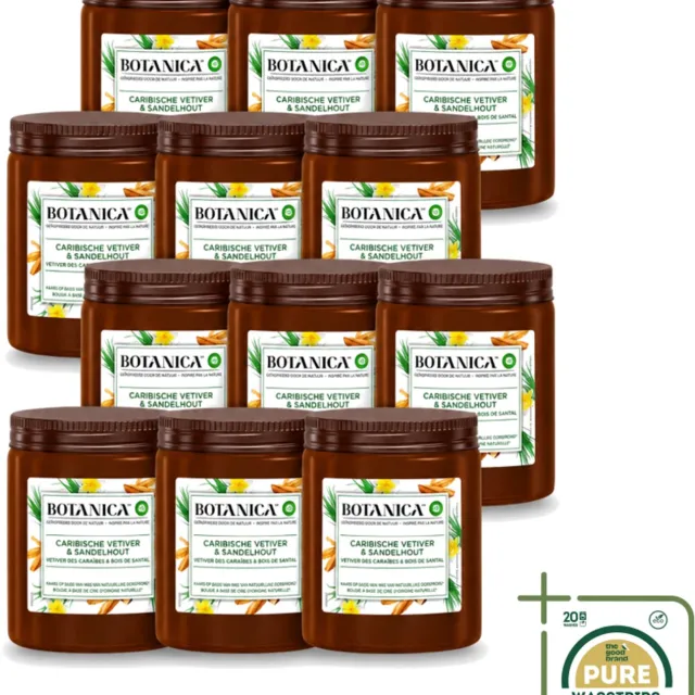 Air Wick 12 x Botanica by Air Wick - Geurkaars - Vetiver & Sandelhout - 40 Uur Brandduur - Wasstrips - Geurkaars Vetiver Sandelhout - Vetiver Geur - Sandelhout Geur - Geurkaars 40 Uur - Botanica Geurkaars Bruin