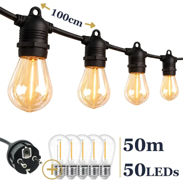 Odaily S14 Lichtsnoer 50m - 50 LEDs - IP65 Waterdicht - Warm Wit Licht - Premium Kwaliteit