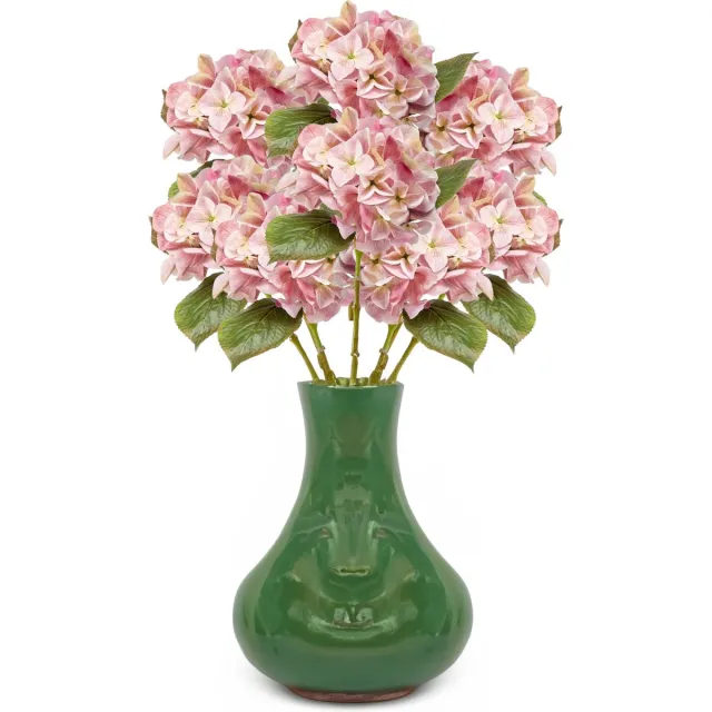 Emerald Kunstbloem hortensia tak - 8x - Challenge - 47 cm - roze - kunst zijdebloem - Hydrangea