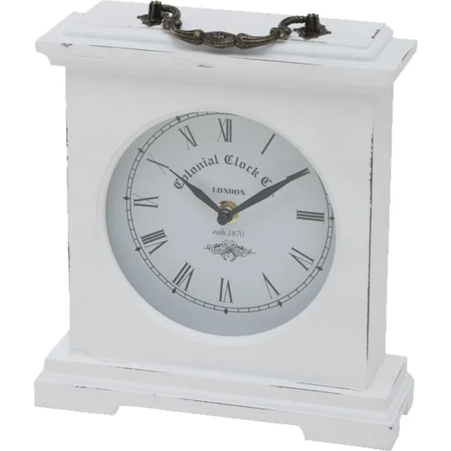 Deco by Boltze Tafelklok St James - antiek wit - B21 x H23 cm - glas/hout - stijlvolle historische look