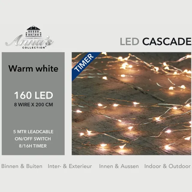 Anna's Collection Cascade draadverlichting - zilver - 200 cm - 160 lampjes - kerstverlichting