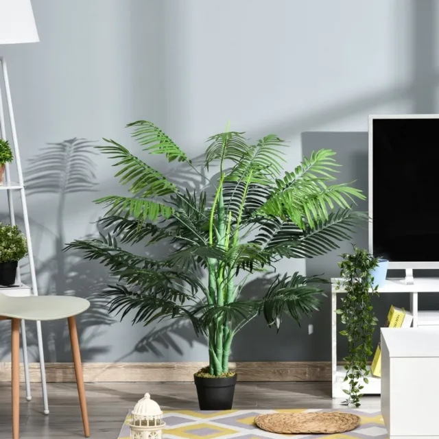 MODENUIT Kunstplant – Kunstmatige Palm met 18 Palmtakken – 125 cm – Kunststof – Groen – Zwarte Pot – Voor Binnen