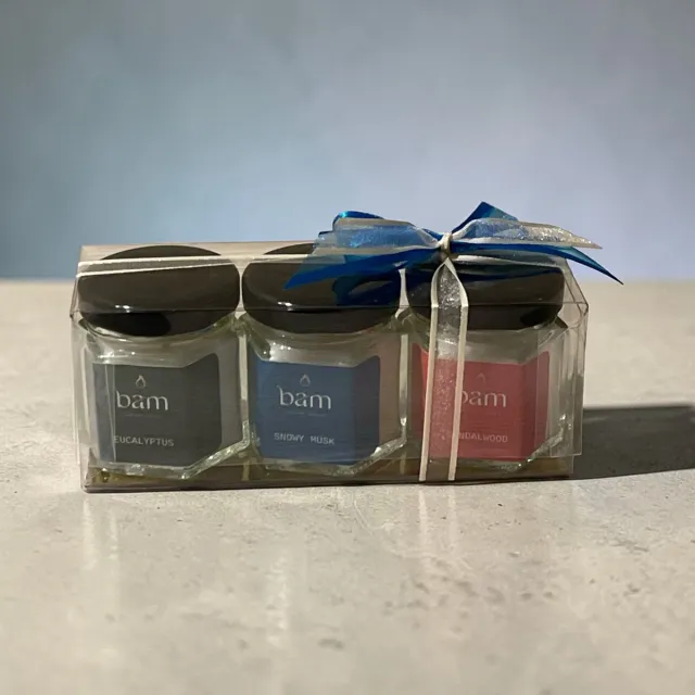 Bam Giftset FRESH – Mini Geurkaarsen Trio hout - wit - zwart