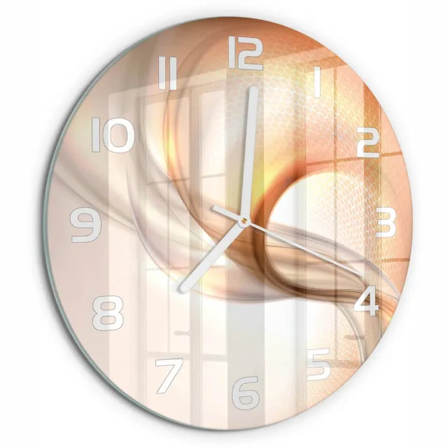 TULUP Wandklok - Abstracte achtergrond Gekleurde Glazen Klok - fi30 cm - Oranje Glazen Klok Met Print - Witte handen - Ronde Klok - Moderne Wandklok Glas - Wandklok Glas Decoratie