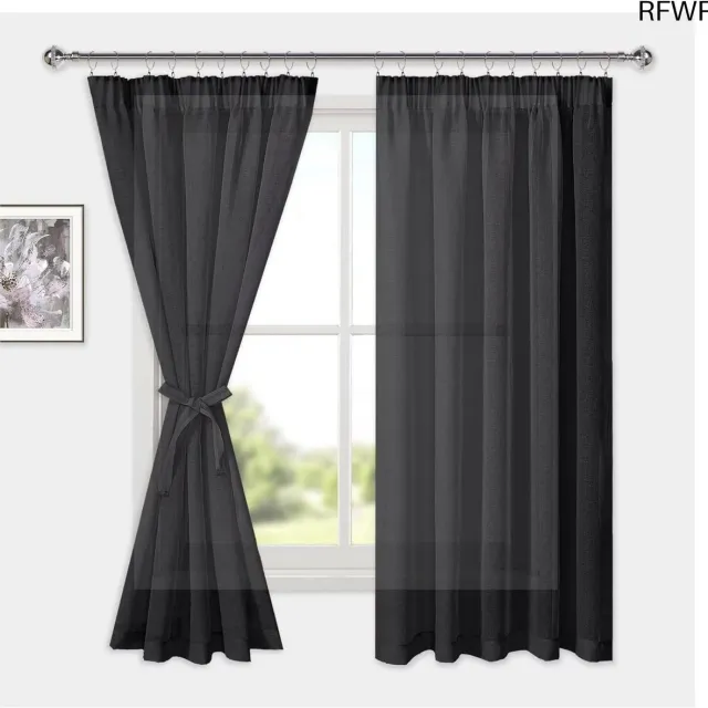 RFWR Voile gordijnen met plooiband 160 x 140 cm - halftransparant voor woonkamer, slaapkamer en meer Zwart