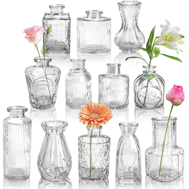 Unyqoos Set van 12 glazen mini vazen voor stijlvolle tafeldecoratie en cadeau-ideeën transparant