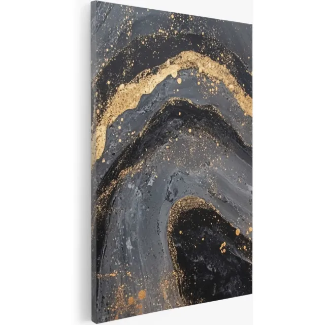 Saammp Canvas Schilderij - Grijs marmer - Dynamisch - Abstract kunstwerk - 40x50 - Foto op canvas - Wanddecoratie - Muurdecoratie Woonkamer - Slaapkamer decoratie - Canvas Print Multicolor