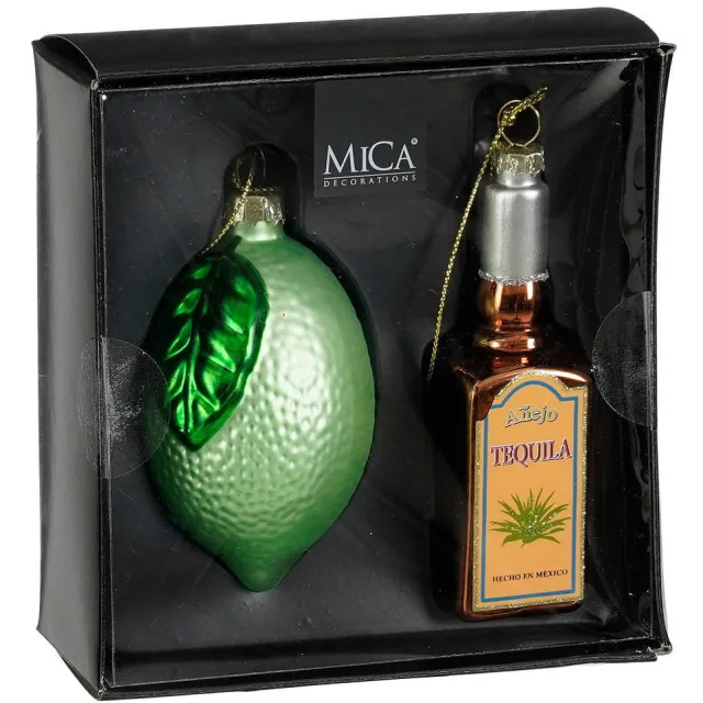 Mica Decorations kerstornament Tequilla limoen - glas -groen (2 stuks)