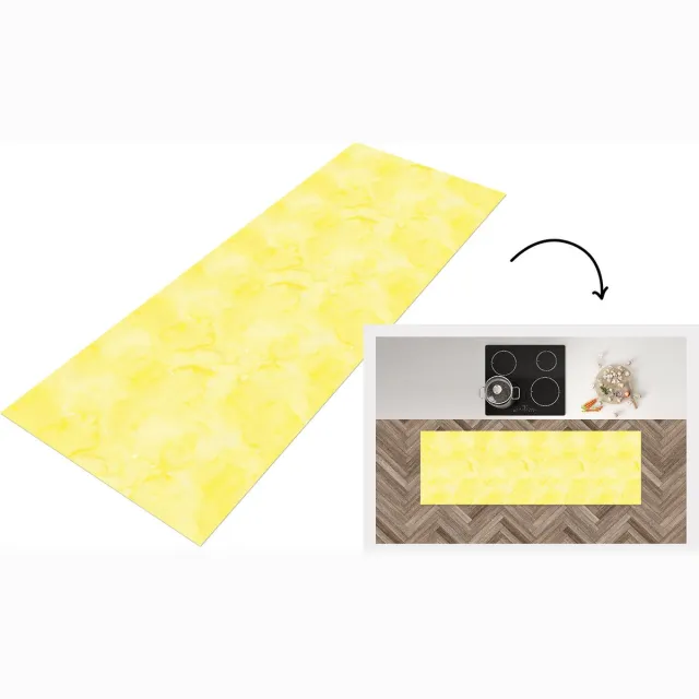 KitchenYeah Keukenloper - Loper keuken - Patronen - Waterverf - Geel - Marmer - 300x50 cm - Keukenloper vinyl, foto 4