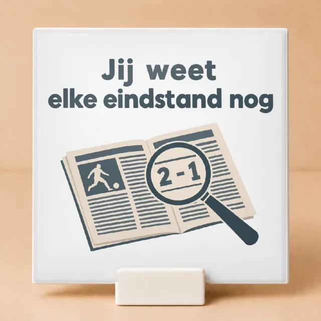 Bedruk King Retro Sportquizkampioen Tegel – Vintage Stijl Wanddecoratie voor Sport- en Quizliefhebbers - 11 x 11 cm met houder Wit
