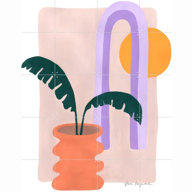 IXXI Banana and Sunshine, Palmartprints - 80 x 100 cm - Grote wanddecoratie en posters - Kleurrijk, Speels, Geometrische Kunst, Illustraties Groen