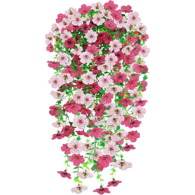 Famanu 2 Kunstmatige hangende bloemen - UV - bestendige opknoping trailing muur bloemmanden kunstmatige planten voor Home Garden Yard Patio Wedding Outdoor Indoor Decor(Rose Roze)