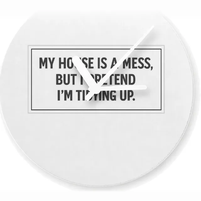Mr Cadeautjes Glazen klok Ø 20 - design Nette minimalistische typografie met droge zelfspot, maar da | cadeau Wit