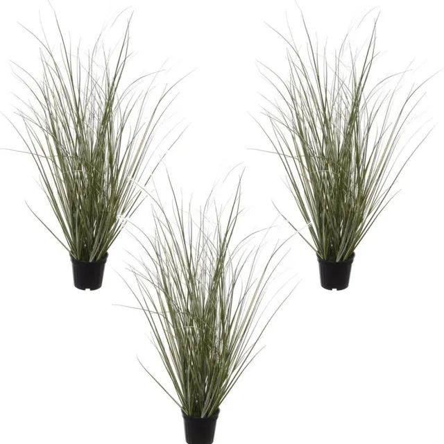 Louis Maes Pennisetum siergras kunstplant - Set van 3x stuks - zwarte pot - 50 cm - realistisch - binnenshuis Groen